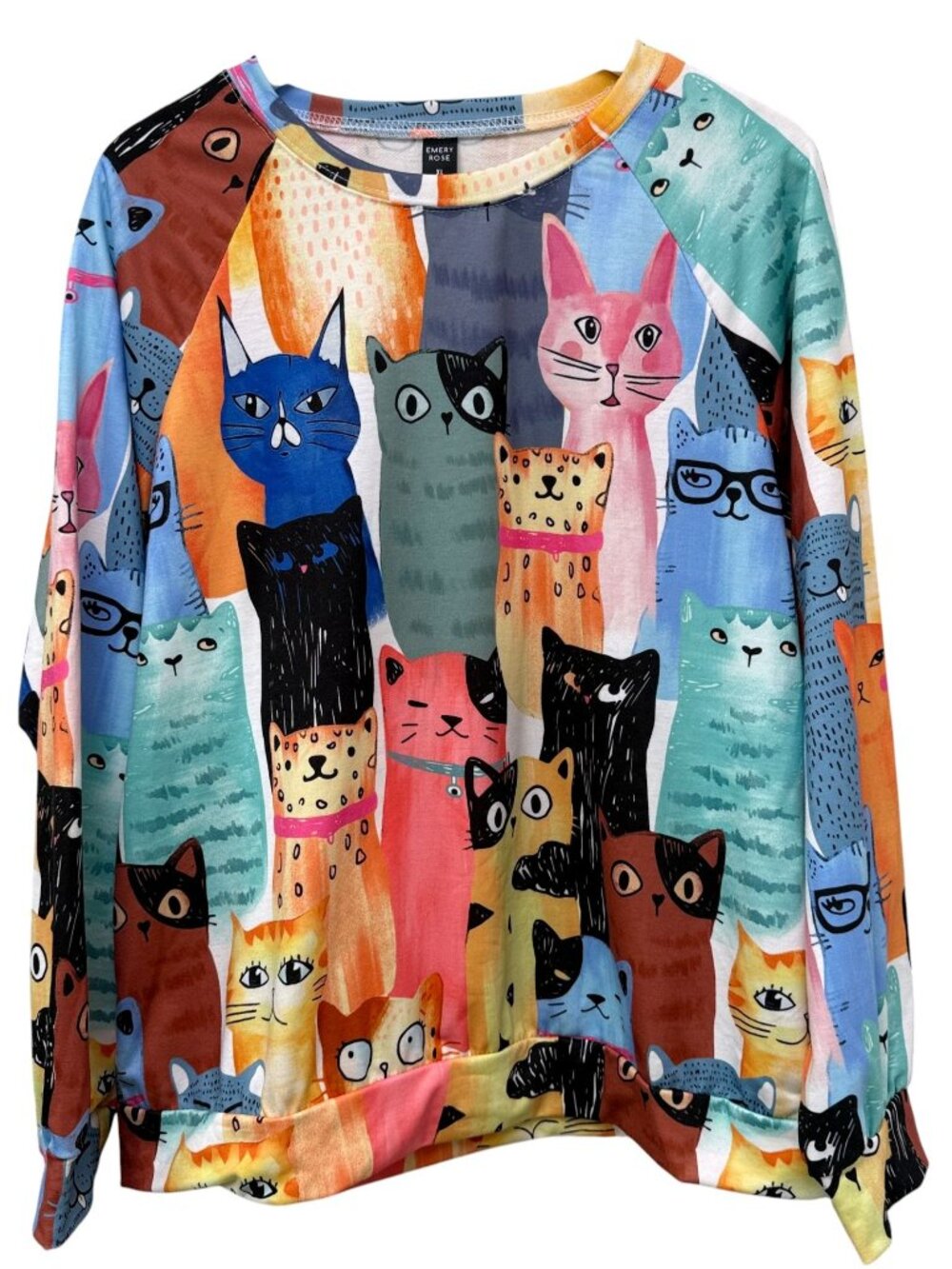 Emery Rose Cat Print Sweatshirt XL Multicolor Casual Womens Pullover Top